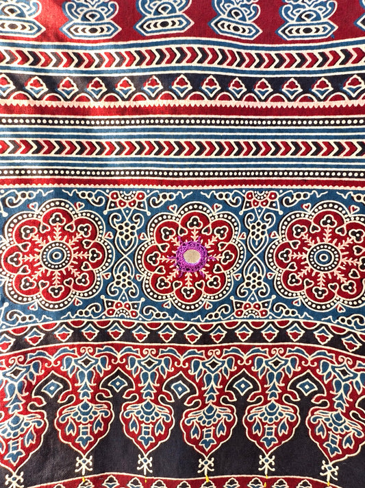 Rangrez🔅Ajrakh Mulmul Dupattas with Embroidery ~ Indigo Leher