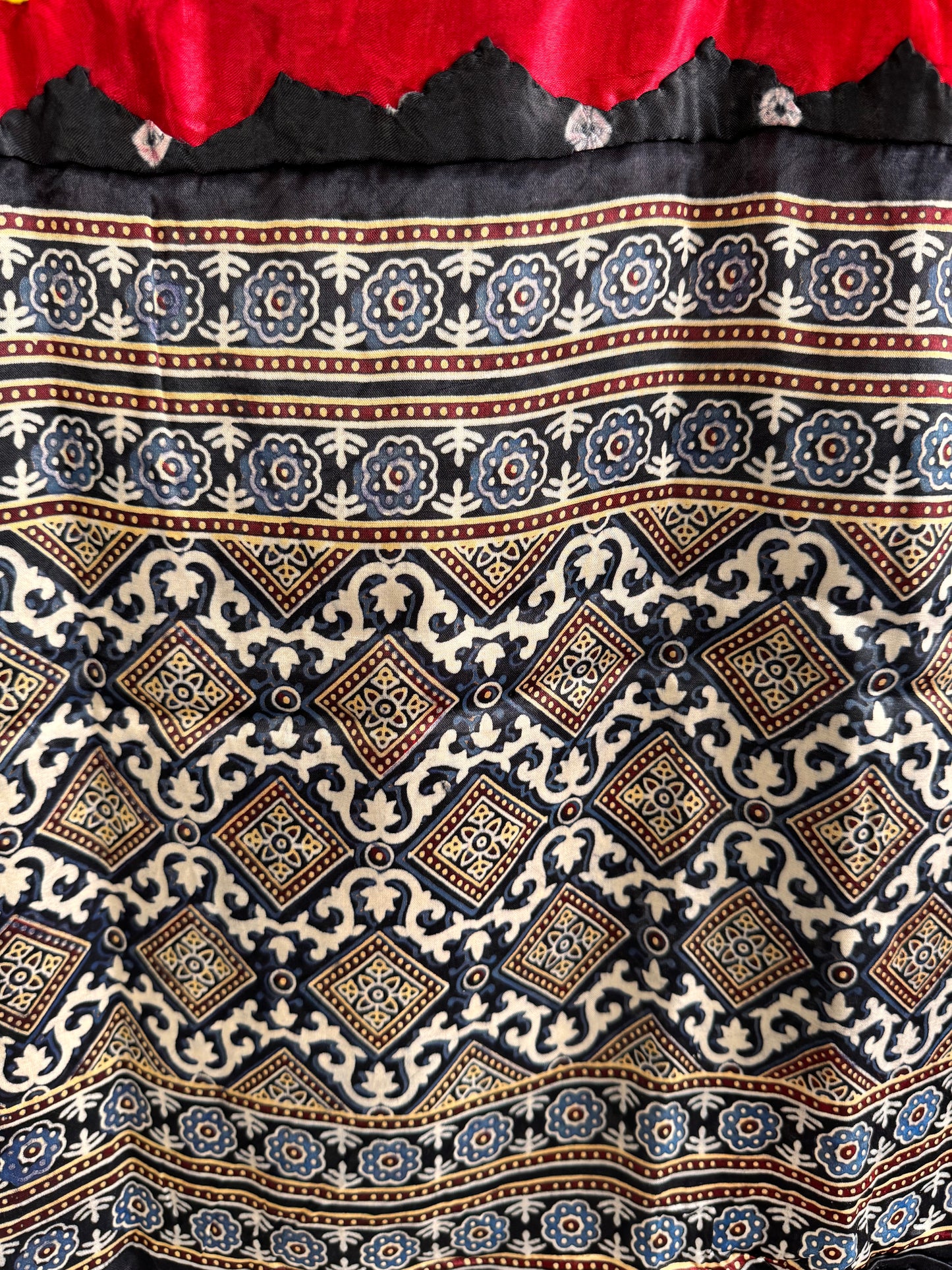 Modal Silk Ajrakh Applique Dupatta ~ Black & Red