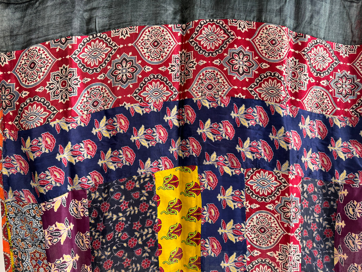 Modal Silk Ajrakh Applique Dupatta ~ Black & Maroon