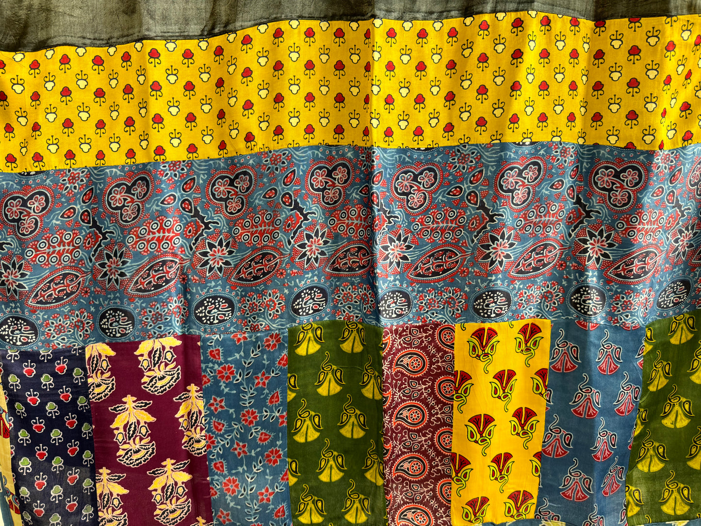 Modal Silk Ajrakh Applique Dupatta ~ Black & Yellow