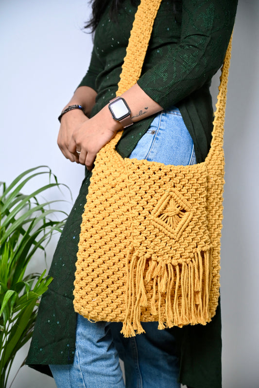Macrame Crossbody Bag - Mustard Yellow