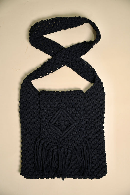 Macrame Crossbody Bag - Jet Black