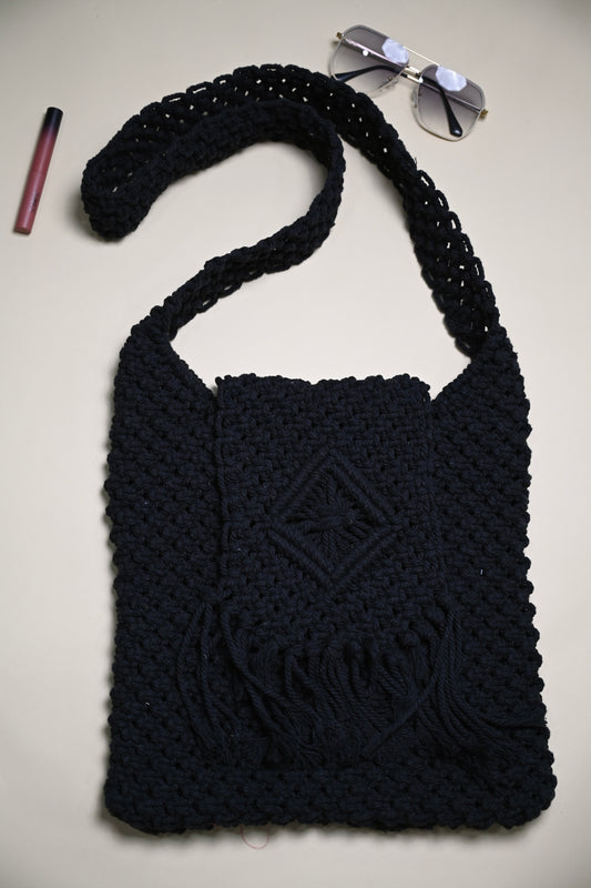 Macrame Crossbody Bag - Jet Black