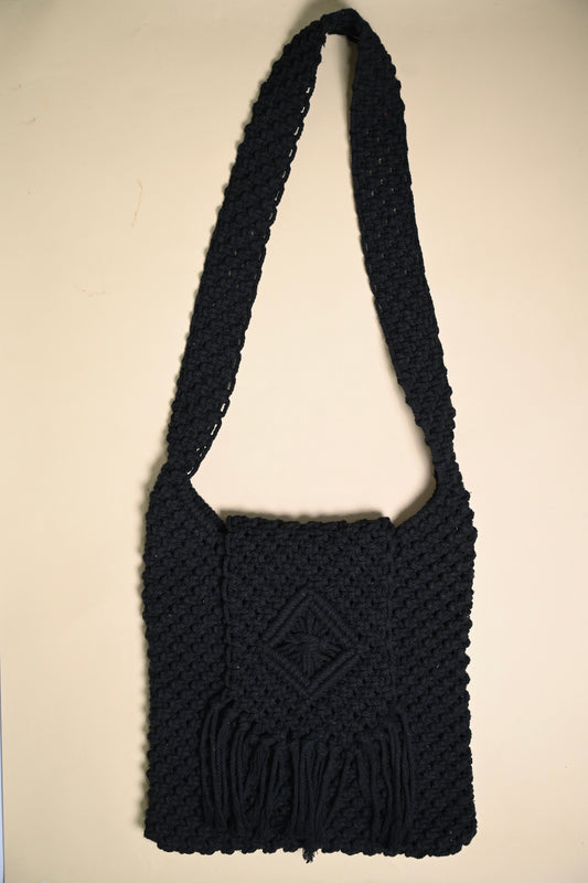 Macrame Crossbody Bag - Jet Black
