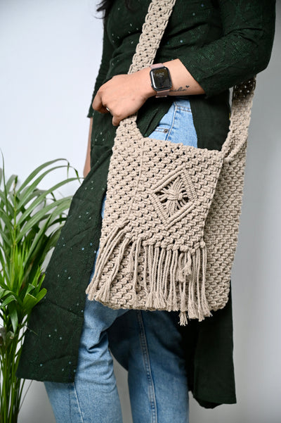 Macrame Crossbody Bag - Soft Beige