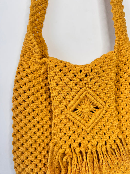 Macrame Crossbody Bag - Mustard Yellow