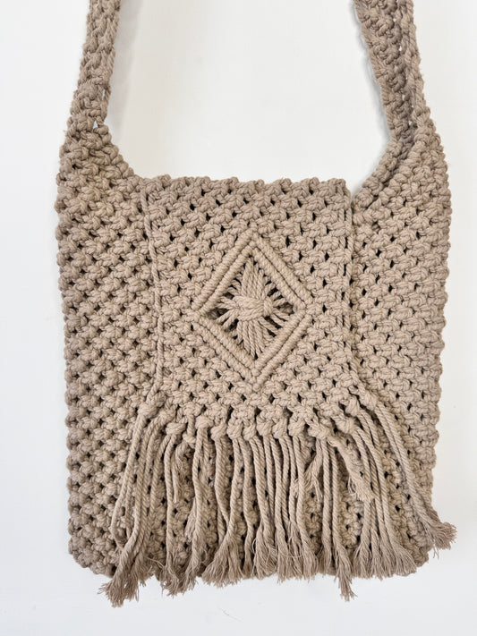 Macrame Crossbody Bag - Soft Beige