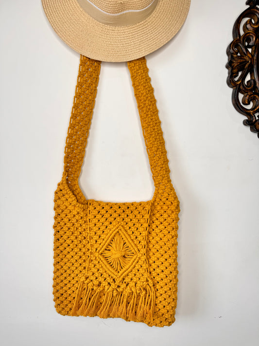 Macrame Crossbody Bag - Mustard Yellow
