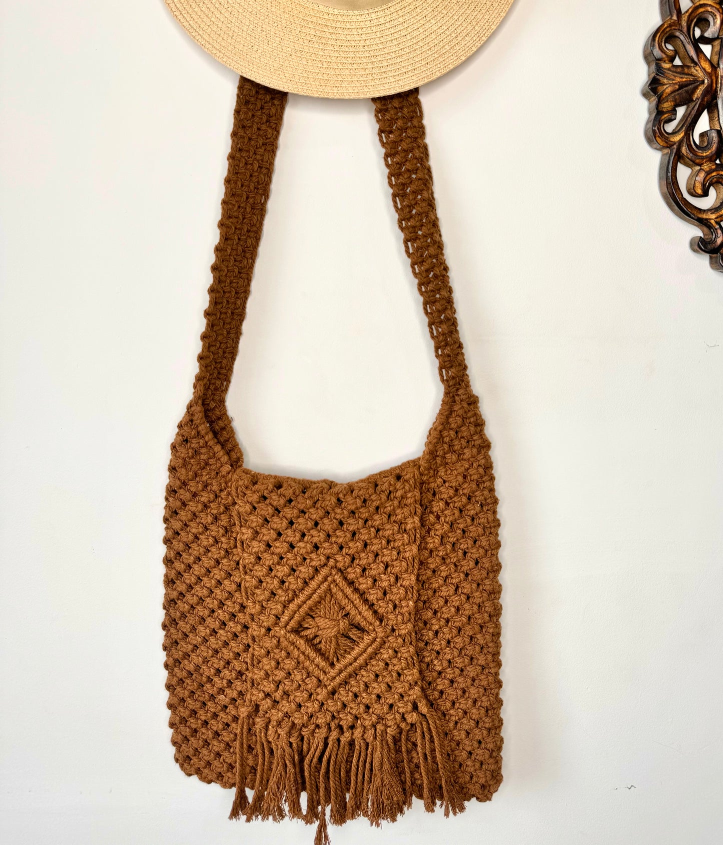 Macrame Crossbody Bag - Chocolate Brown