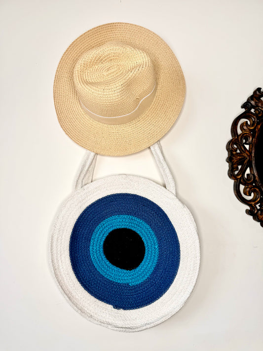 Macrame Nazar Shoulder Bag - Blue & White