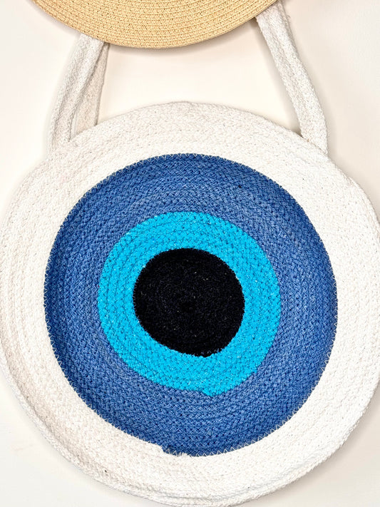 Macrame Nazar Shoulder Bag - Blue & White