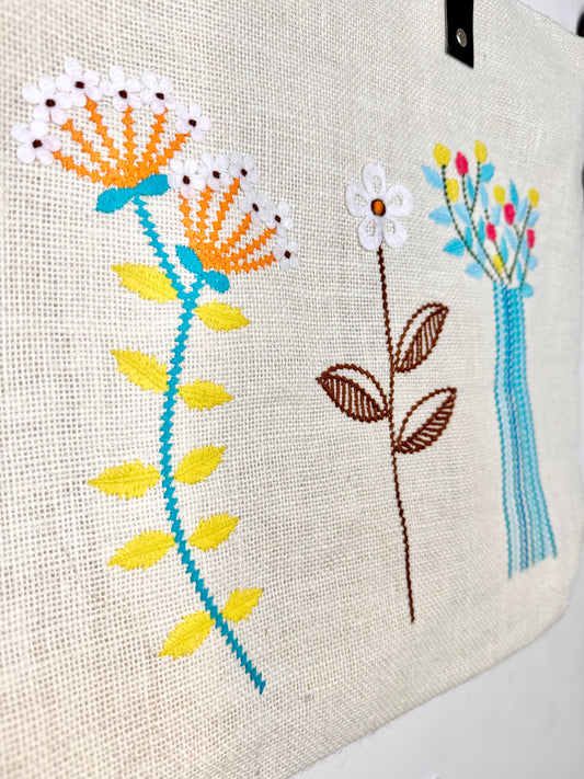 Jute Embroidered Shoulder Bag - Ivory White