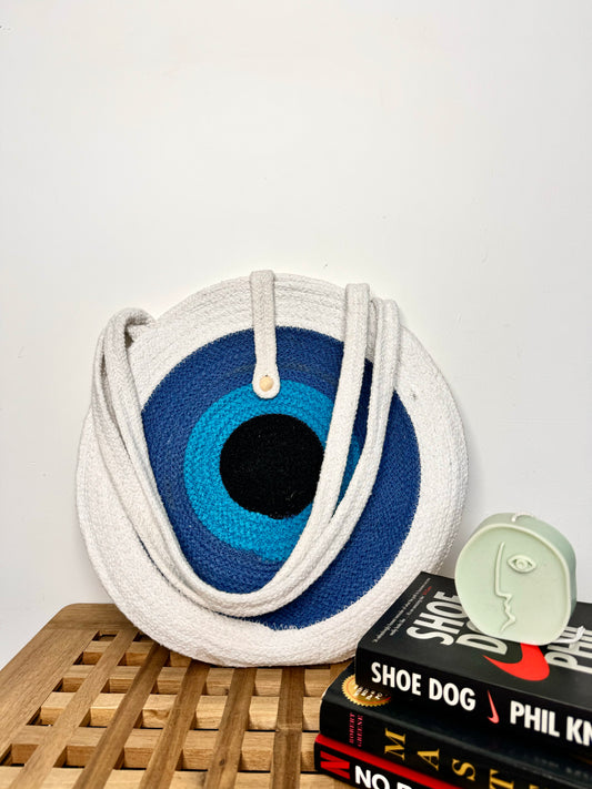 Macrame Nazar Shoulder Bag - Blue & White