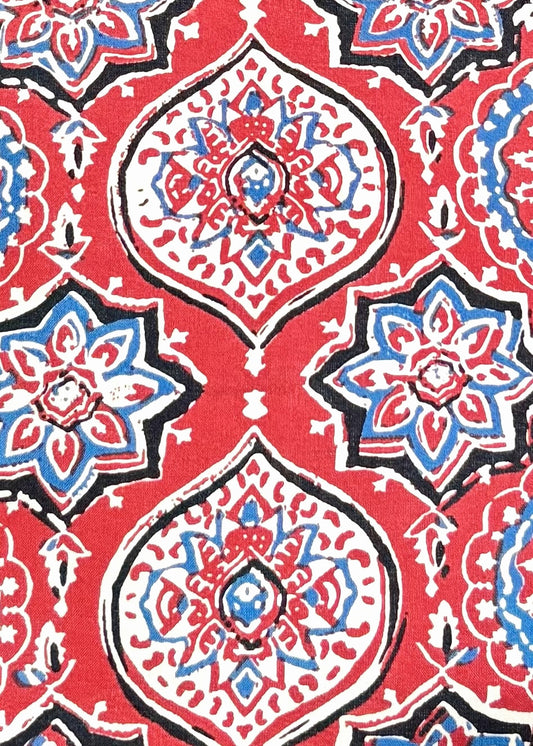 Karwaan🍂 Crimson Red motifs ~ Ajrakh Handbag & Pouch Set