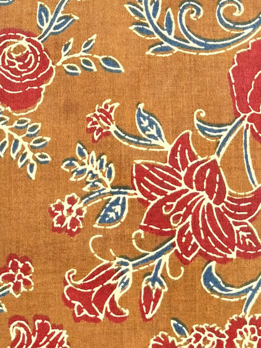 Karwaan🍂 Mustard Bloom motifs ~ Sanganeri Handblock Fabric Bag