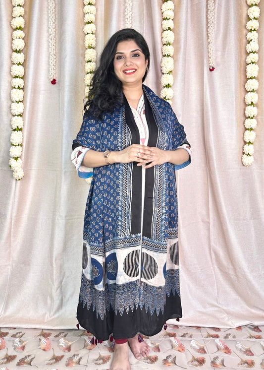 Dastaan-e-Ajrakh ✨ Modal Silk Dupatta ~ Neelambari