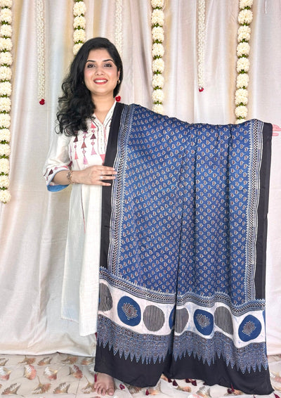 Dastaan-e-Ajrakh ✨ Modal Silk Dupatta ~ Neelambari