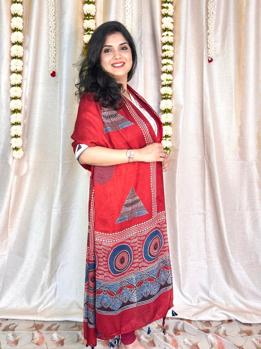Dastaan-e-Ajrakh ✨ Modal Silk Dupatta ~ Sindoori Naksh
