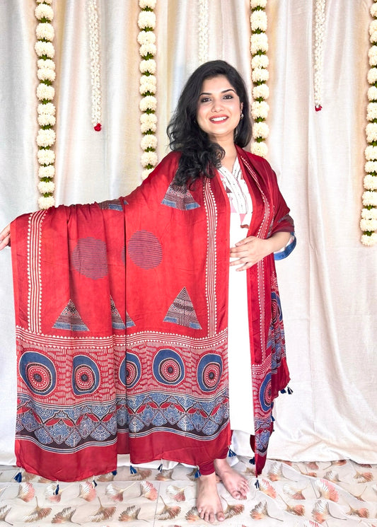 Dastaan-e-Ajrakh ✨ Modal Silk Dupatta ~ Sindoori Naksh