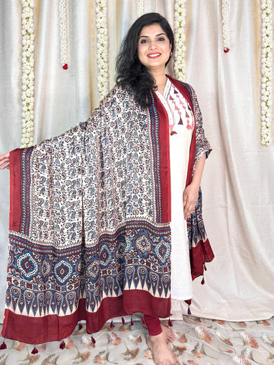 Dastaan-e-Ajrakh ✨ Modal Silk Dupatta ~ Ivory Gulbahaar