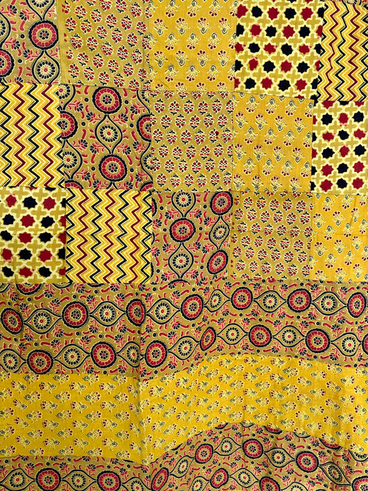 Ajrakh Applique & Kantha Embroidered Dupatta ~ Yellow Chequered