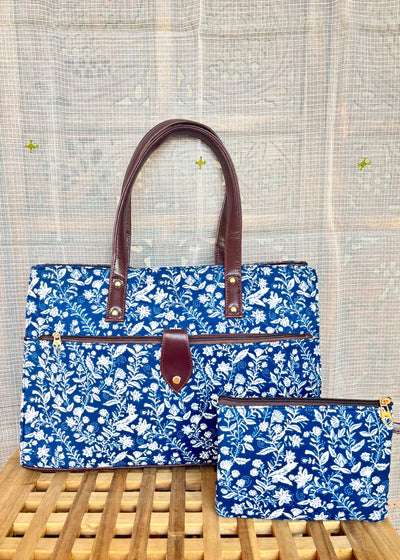 Indigo Floral Motifs ~ Sanganeri Handblock Printed Bag