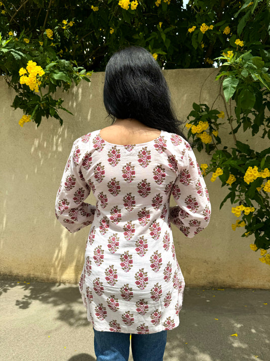 Cherry Blossom - Powder Pink Handblock Kurti