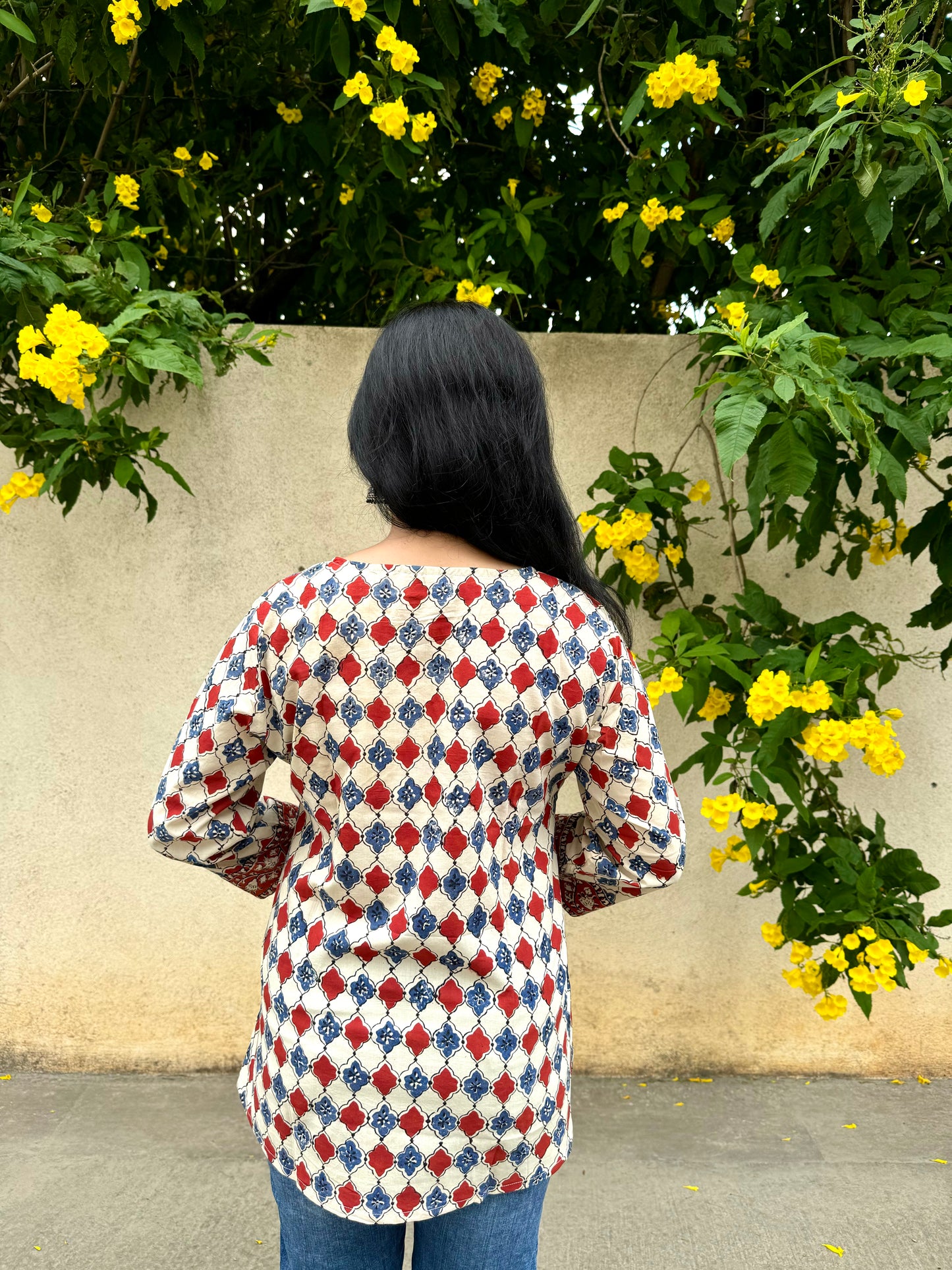 Iris Bloom - Blue & Maroon Chequered Kurti