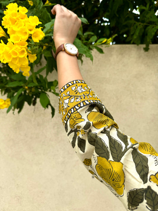 Hibiscus - Olive Green Handblock Kurti