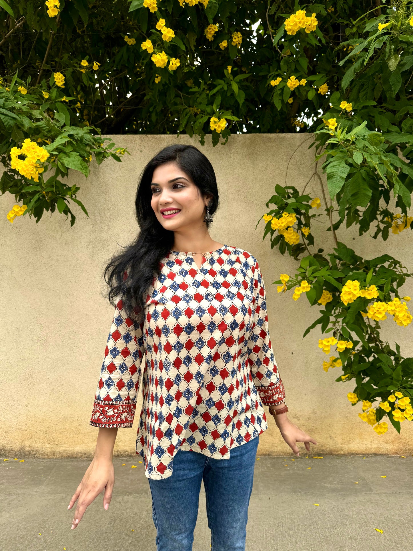 Iris Bloom - Blue & Maroon Chequered Kurti