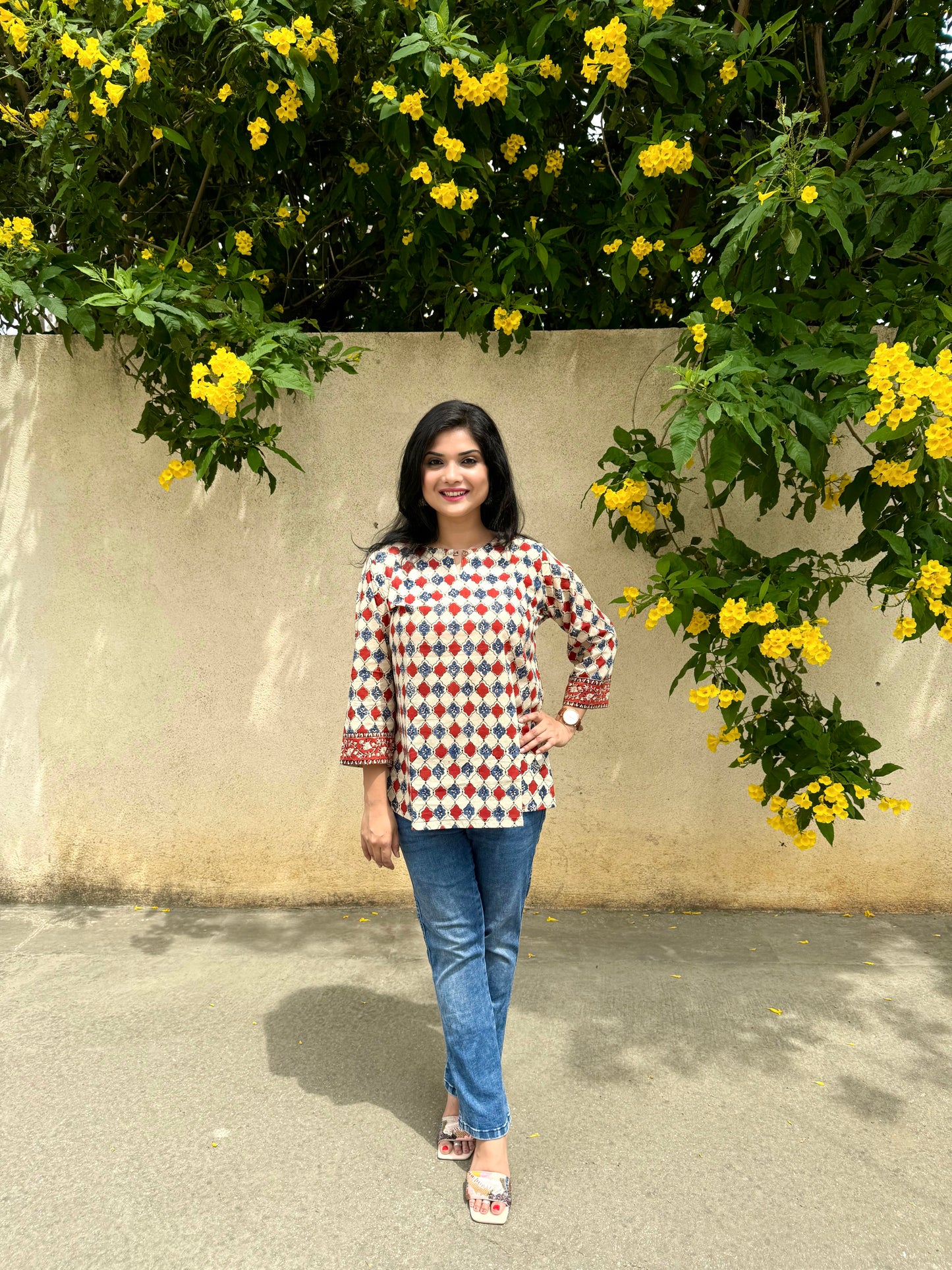 Iris Bloom - Blue & Maroon Chequered Kurti
