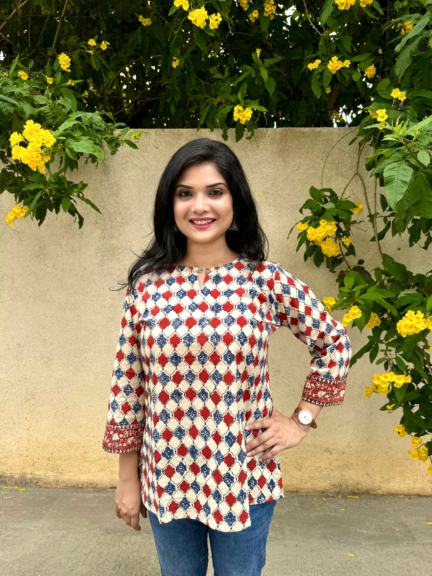 Iris Bloom - Blue & Maroon Chequered Kurti