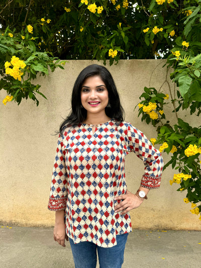 Iris Bloom - Blue & Maroon Chequered Kurti