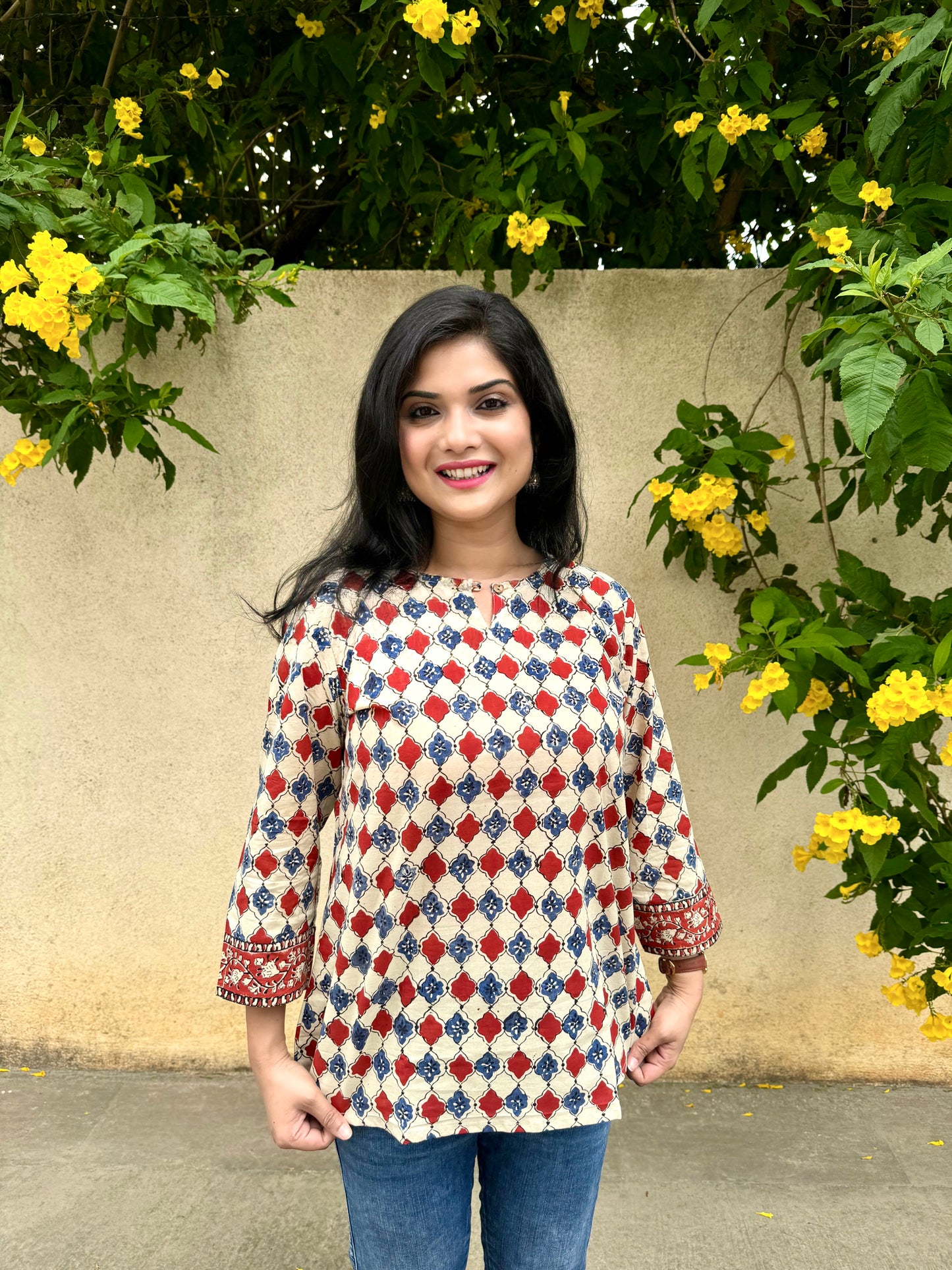 Iris Bloom - Blue & Maroon Chequered Kurti
