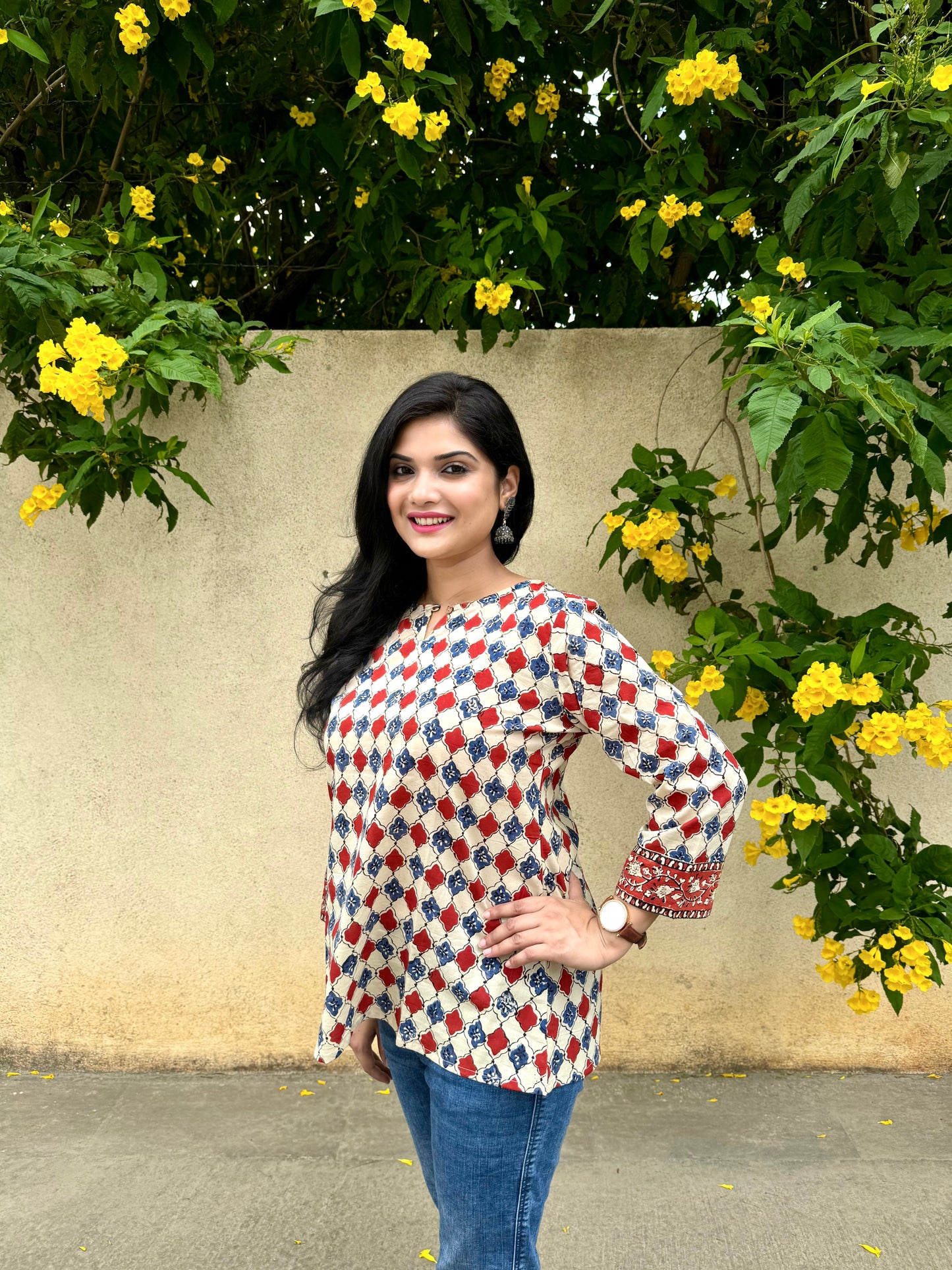 Iris Bloom - Blue & Maroon Chequered Kurti