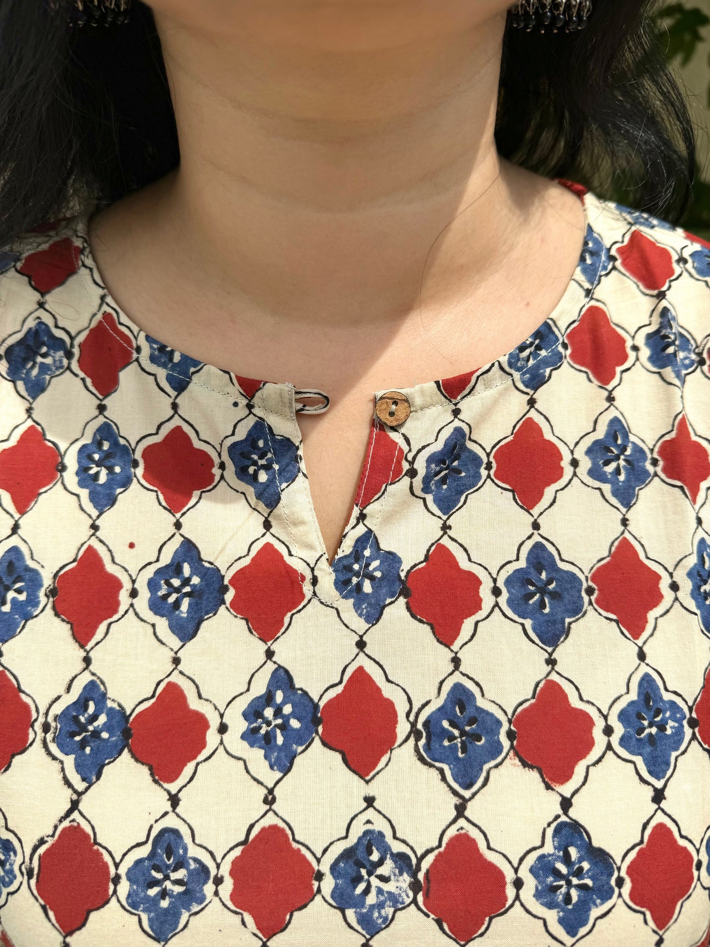 Iris Bloom - Blue & Maroon Chequered Kurti