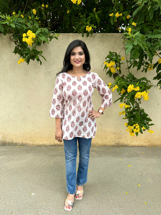 Cherry Blossom - Powder Pink Handblock Kurti