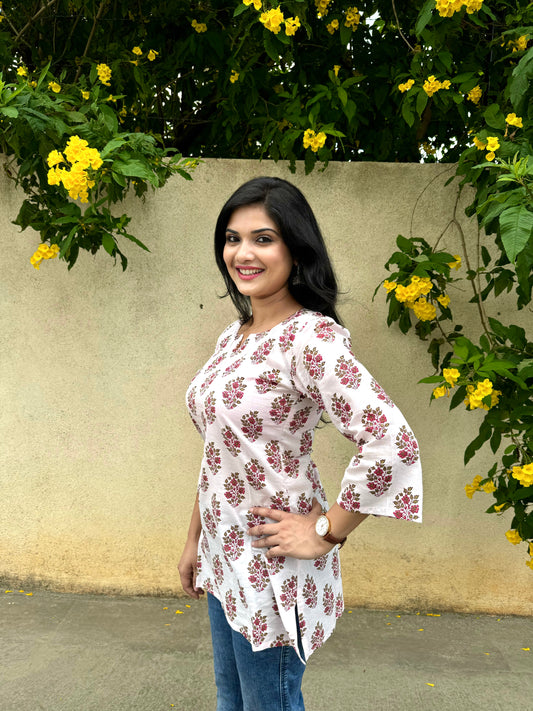 Cherry Blossom - Powder Pink Handblock Kurti