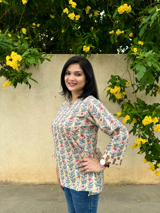 Morning Glory - Pastel Cream Handblock Kurti