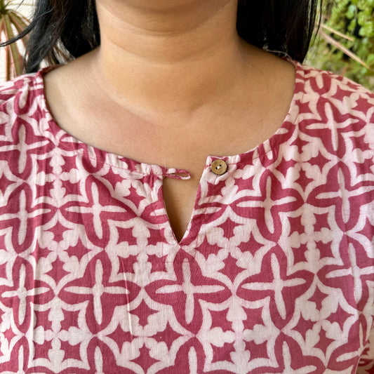 Asteroid - Pink Handblock Kurti
