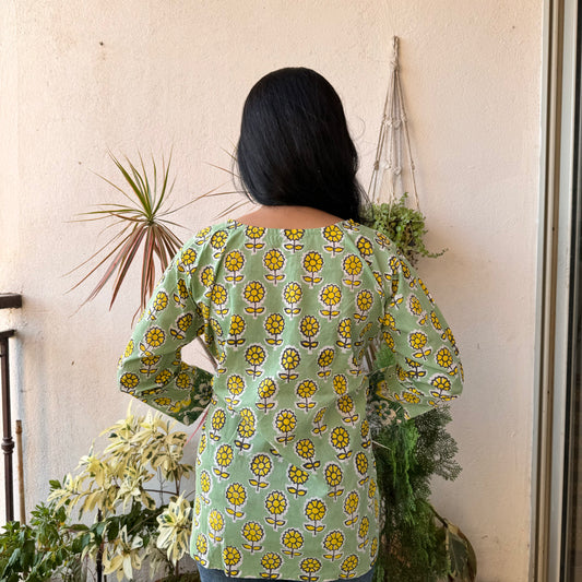 Sunflower - Mint Handblock Kurti