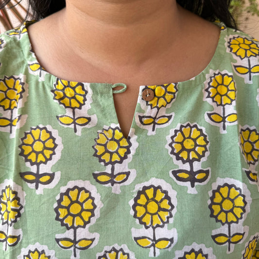 Sunflower - Mint Handblock Kurti