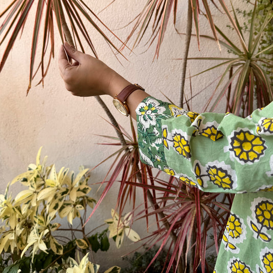 Sunflower - Mint Handblock Kurti