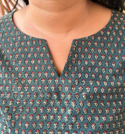 Forest Spirit - Olive Green Bagru Kurti