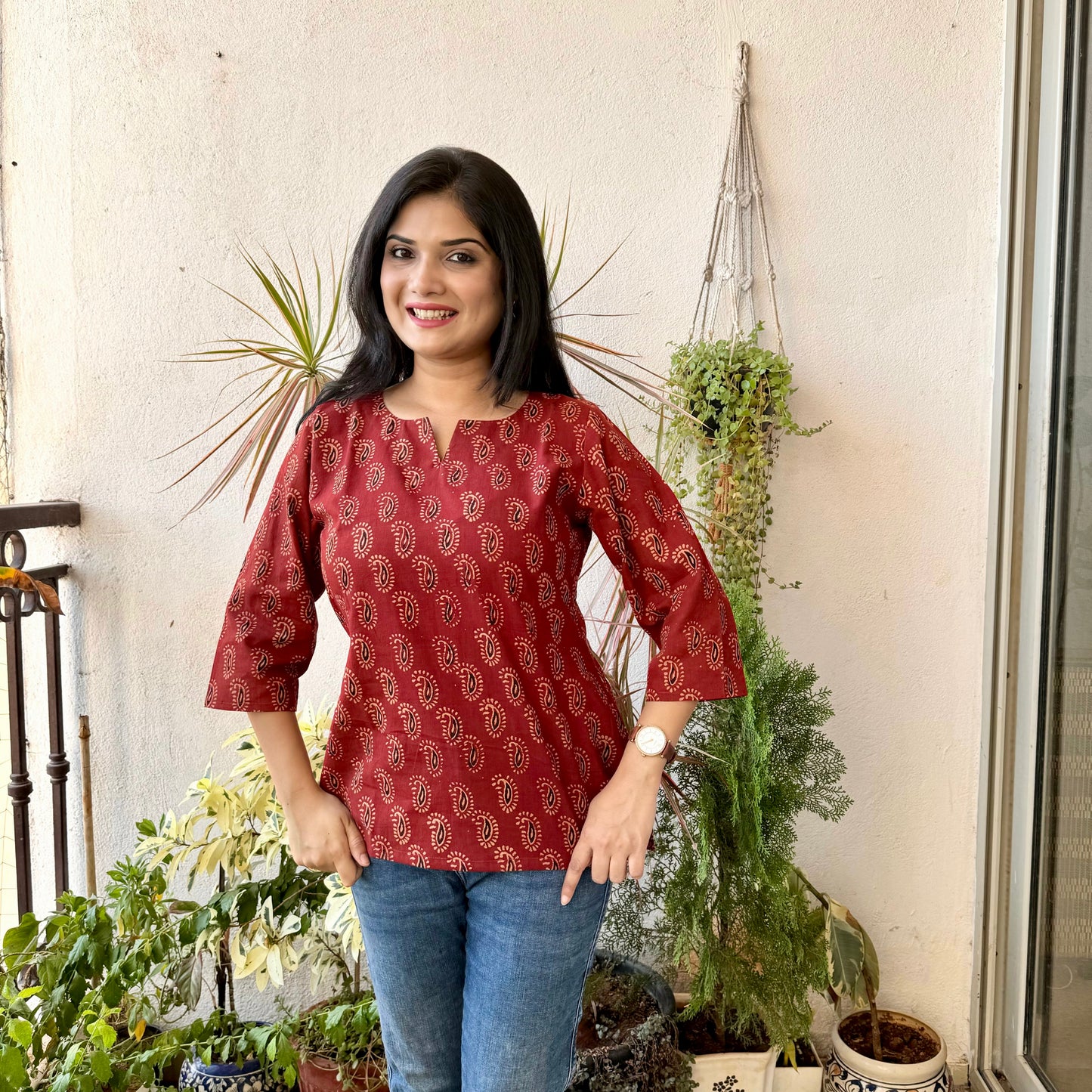 Phoenix - Brick Red Ajrakh Kurti