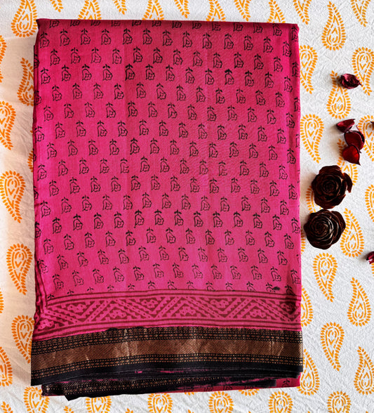 British Rose - Hot Pink Maheshwari Saree