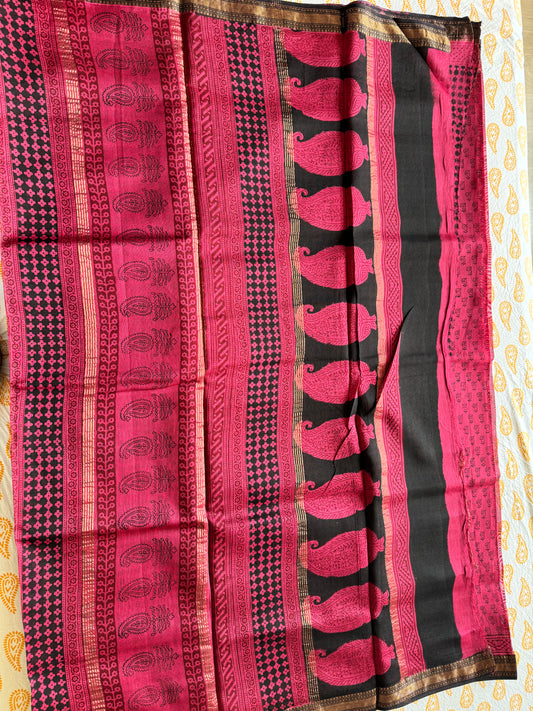 British Rose - Hot Pink Maheshwari Saree
