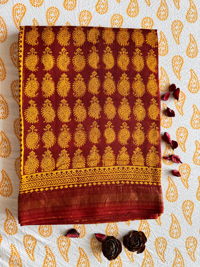 Mustard Field - Yellow Maheshwari Saree