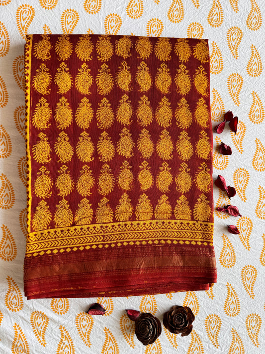 Mustard Field - Yellow Maheshwari Saree