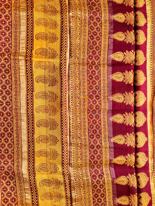 Mustard Field - Yellow Maheshwari Saree